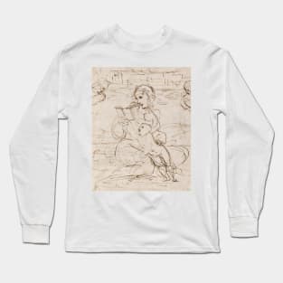Reading Madonna and Child in a Landscape betweem two Cherub Heads by Raphael Long Sleeve T-Shirt